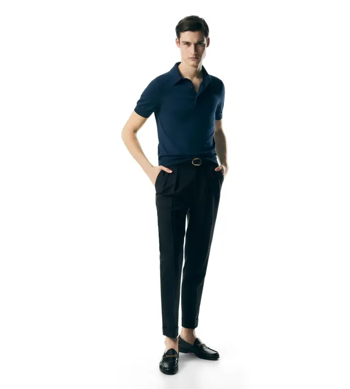 FINE GAUGE CASHMERE SILK POLO MIDNIGHT BLUE online